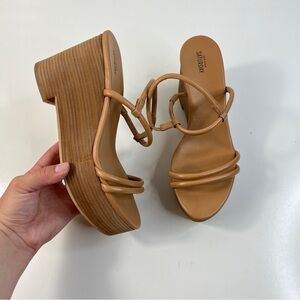 Kate Spade Saturday Tan Platform Wedge Sandals Strappy Slide Shoes Women’s 8